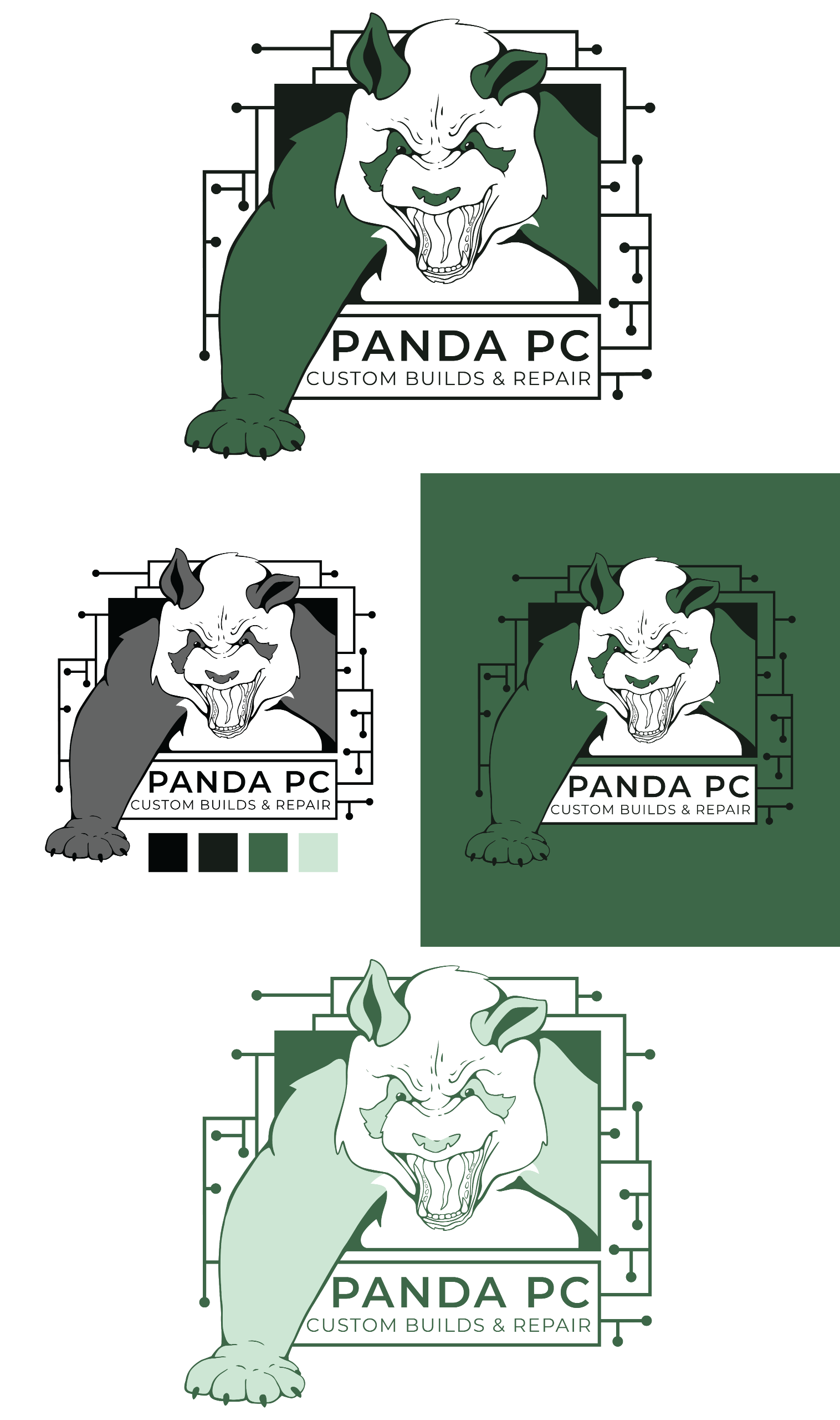 Panda PC- Logo Branding Logo and branding design for PC Panda, featuring a sleek, modern panda icon with bold typography and a tech-inspired color scheme that reflects the brand’s focus on computer products and services.